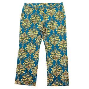 Coldesina Lyon Brocade Pants w Pockets 3X Plus Pull On Blue Gold Straight Leg